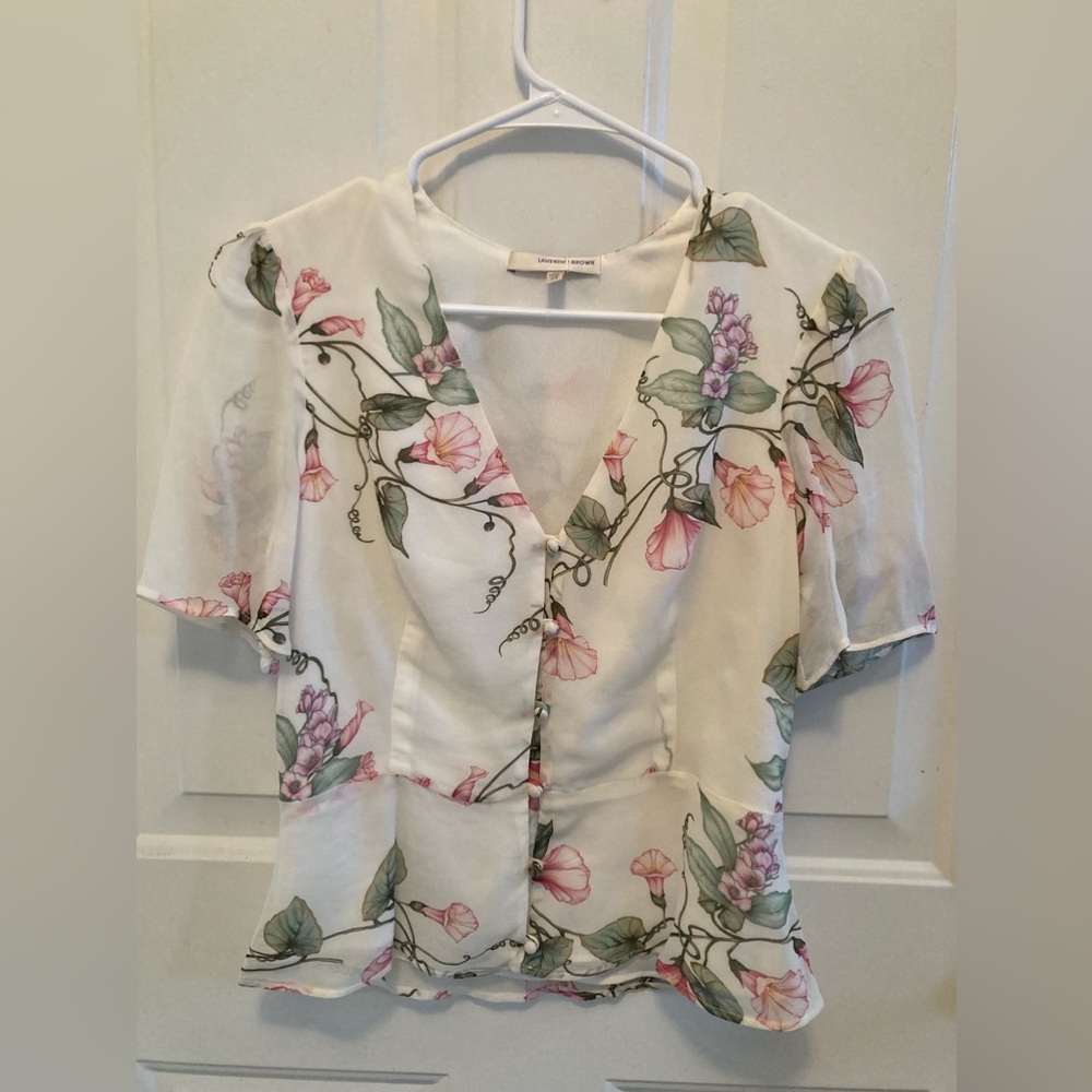 Lavender Brown Ivory Muti floral top (XS)